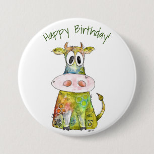 Badge Rond 7,6 Cm Vache blanche couleur blanc mignon