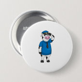 Badge Rond 7,6 Cm Vache comme agent de police avec casquette de poli (Devant & derrière)
