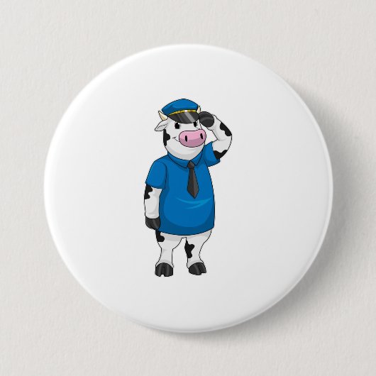 Badge Rond 7,6 Cm Vache comme agent de police avec casquette de poli (Devant)