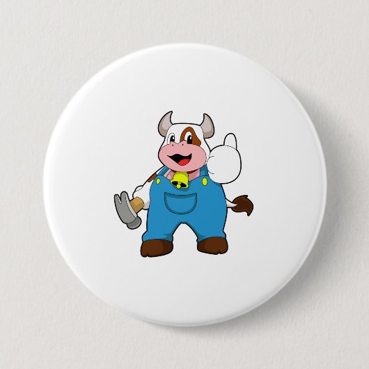 Badge Rond 7,6 Cm Vache comme artisan avec marteau (Devant)