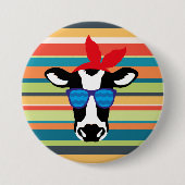Badge Rond 7,6 Cm Vache hipster sur les rayures (Devant)