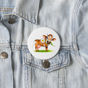 Badge Rond 7,6 Cm Vache laitière au dessin mignonne avec fleur et he