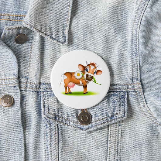 Badge Rond 7,6 Cm Vache laitière au dessin mignonne avec fleur et he