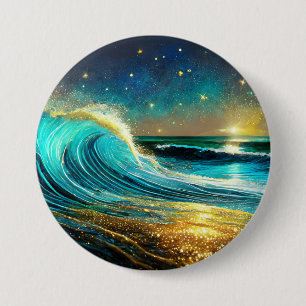 Badge Rond 7,6 Cm Vagues océaniques divergentes scintillantes