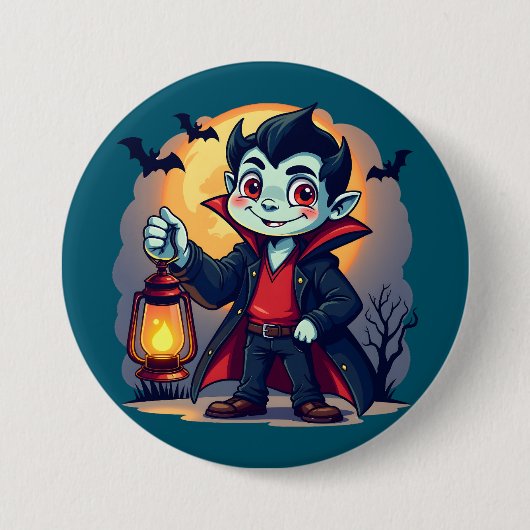 Badge Rond 7,6 Cm Vampire mignon avec Lantern Kawaii Halloween (Devant)