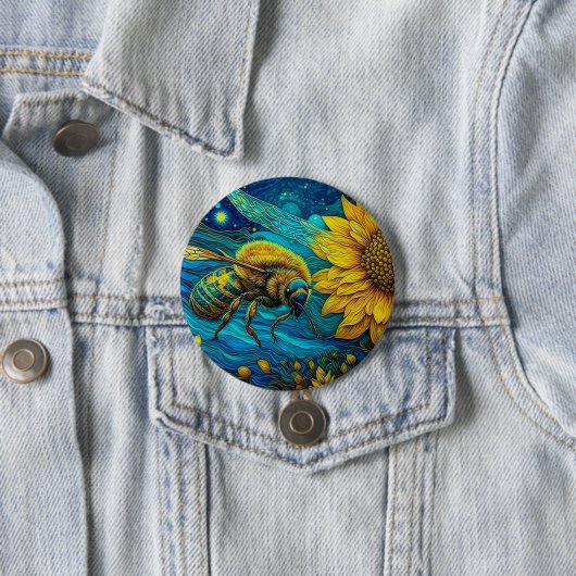 Badge Rond 7,6 Cm Van Gogh Style Bee & Sunflower (En situation)