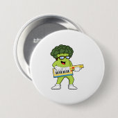 Badge Rond 7,6 Cm Vegan Broccoli at Music with Guitar (Devant & derrière)
