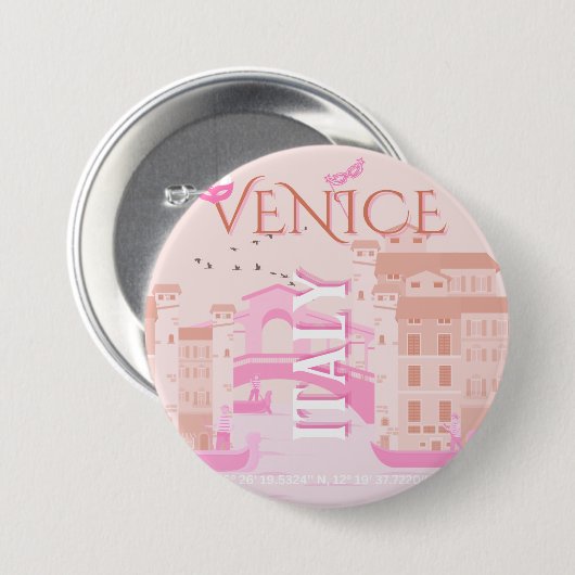 Badge Rond 7,6 Cm Venice Travel Art, Italie, Travel Art, Pastel (Devant & derrière)