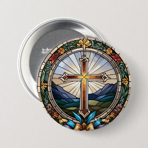 Badge Rond 7,6 Cm Verre de la Sainte Croix Chrétienne