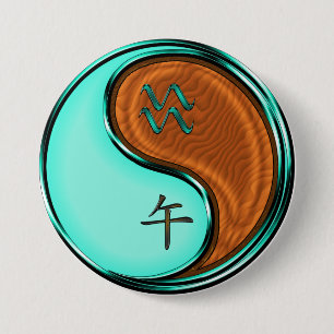 Badge Rond 7,6 Cm Verseau & Cheval de Bois