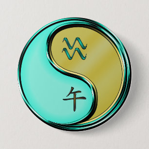 Badge Rond 7,6 Cm Verseau & Cheval de Métal