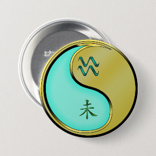 Badge Rond 7,6 Cm Verseau & Chèvre Métal