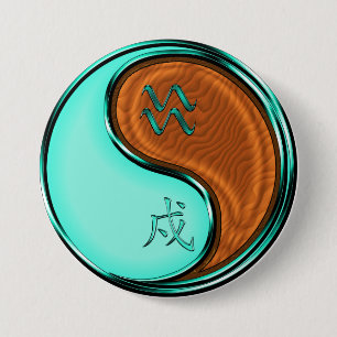 Badge Rond 7,6 Cm Verseau & Chien de Bois