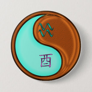 Badge Rond 7,6 Cm Verseau & Coq de Bois