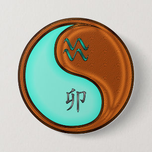 Badge Rond 7,6 Cm Verseau & Lapin de Bois