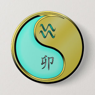 Badge Rond 7,6 Cm Verseau & Lapin Métal