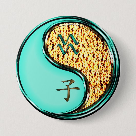 Badge Rond 7,6 Cm Verseau & Rat de feu (Devant)