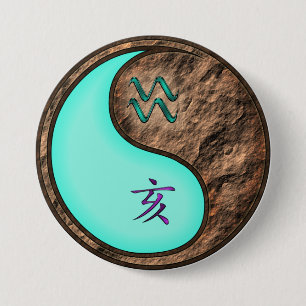 Badge Rond 7,6 Cm Verseau & Sanglier de Terre