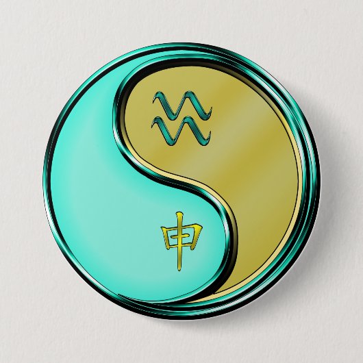 Badge Rond 7,6 Cm Verseau & Singe de Métal (Devant)