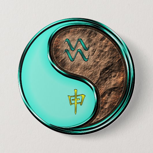 Badge Rond 7,6 Cm Verseau & Singe de Terre (Devant)