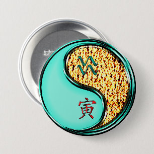 Badge Rond 7,6 Cm Verseau & Tigre de Feu
