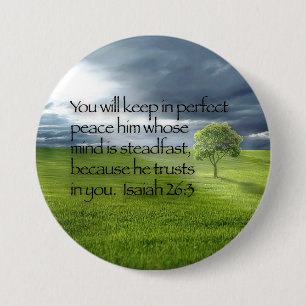 Badge Rond 7,6 Cm Verset biblique Arbre Solitaire Paisible Isaïe 26: