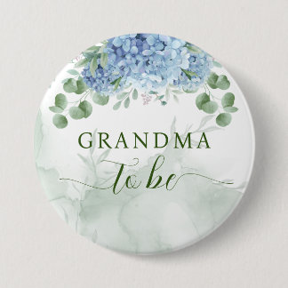 Badge Rond 7,6 Cm Vert Bleu hydrangée Baby shower grand-mère à être