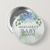 Badge Rond 7,6 Cm Vert Bleu hydrangée C'est un Baby shower garçon (Devant & derrière)
