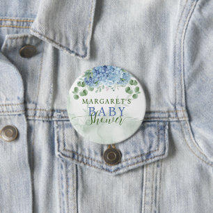 Badge Rond 7,6 Cm Vert Bleu hydrangée C'est un Baby shower garçon
