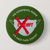 Badge Rond 7,6 Cm Vert | MASQUE DE VISAGE EXONÉRÉE (Devant)