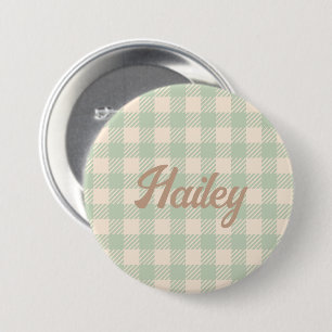 Badge Rond 7,6 Cm vert sauge clair en vichy plaid préppé coché