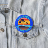 Badge Rond 7,6 Cm Vibes de l'île tropicale, coucher de soleil avec p (En situation)
