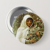 Badge Rond 7,6 Cm Victorian hiver fille saint baies branches neige (Devant & derrière)