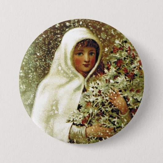 Badge Rond 7,6 Cm Victorian hiver fille saint baies branches neige (Devant)