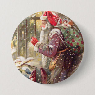 Badge Rond 7,6 Cm Vieille Saint-Nicolas avec des cadeaux dans le