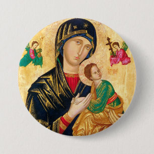 Badge Rond 7,6 Cm Vierge byzantine Marie et icône enfant Noël