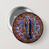 Badge Rond 7,6 Cm Vierge Marie en Robe Bleue Réplique Verre tendu (Devant & derrière)