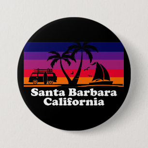 Badge Rond 7,6 Cm Vintage Père Noël Barbara Californie