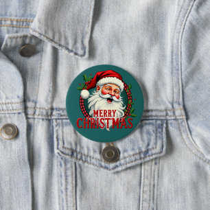 Badge Rond 7,6 Cm Vintage Père Noël Joyeux Noël Illustration