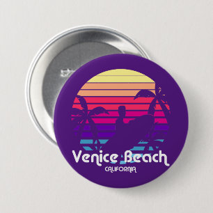 Badge Rond 7,6 Cm Vintage Venice Beach California Sunset