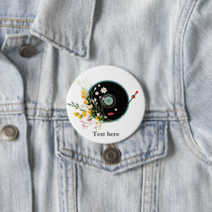 Badge Rond 7,6 Cm Vinyl Record, Oldies Rustic music, flowers,