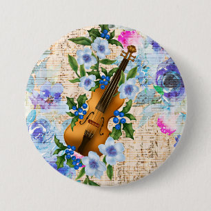 Badge Rond 7,6 Cm Violon vintage de musique florale