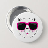 Badge Rond 7,6 Cm Visage de chat cool avec lunettes de soleil roses (Devant & derrière)
