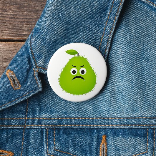 Badge Rond 7,6 Cm Visage de poire floue grincheux Personnage de frui