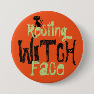 Badge Rond 7,6 Cm Visage de sorcière au repos bouton Halloween