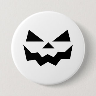 Badge Rond 7,6 Cm Visage souriant de citrouille Jack-o-lantern blanc