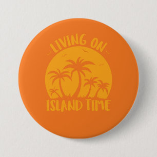 Badge Rond 7,6 Cm Vivre Sur L'Île Palmiers Et Coucher De Soleil