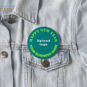 Badge Rond 7,6 Cm Vœux de Nouvel An Entreprise sur un Fond Rond Vert