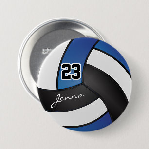 Badge Rond 7,6 Cm Volley-ball bleu, noir et blanc