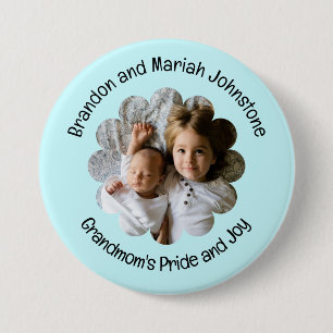 Badge Rond 7,6 Cm Votre photo personnalisée dans Fleur Deux lignes d
